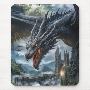 Tapis De Souris Garde du dragon noir protégeant un château de mont