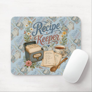 Tapis De Souris Garde-recette floral vintage Cottagecoreue bleu