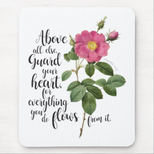 Tapis De Souris Garde ton coeur - Rose Vintage, Proverbes 4:23