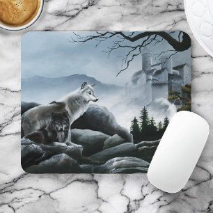 Tapis De Souris Gardes Loups Mystiques Château Faune Fantastique