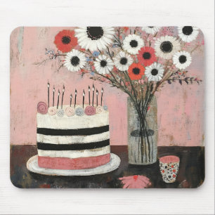 Tapis De Souris Gâteau d'anniversaire chic et fleurs de Gerbera