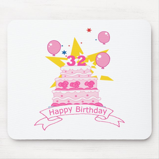 Tapis De Souris Gâteau d'anniversaire de 32 ans (Devant)