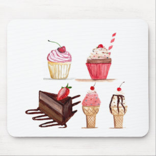 Tapis De Souris Gâteaux Aquarelle Boulangerie sucreries Cupcakes P