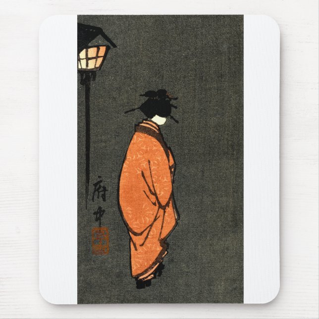 Tapis De Souris Geisha revêtu d'une robe orange (Devant)