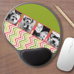 Tapis De Souris Gel 4 Photo Collage de chaux et de coraux Chevrons<br><div class="desc">Une excellente façon d'afficher vos photos carrés à partir de votre compte en ligne. Un design amusant zig zag stripe souligne les photos.</div>