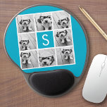 Tapis De Souris Gel Aqua Blue Photo Collage personnalisé Monogramme<br><div class="desc">Vous pouvez utiliser des photos Instagram pour cette conception. Utilisez 8 photos carrés pour créer un cadeau unique et personnel. Ou vous pouvez garder le chiot hipster et faire un gardien branché. Si vous avez besoin d'ajuster les images,  cliquez sur l'outil personnaliser pour apporter des modifications.</div>