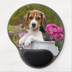 Tapis De Souris Gel Chiot tricolore mignon de chien de beagle dans la