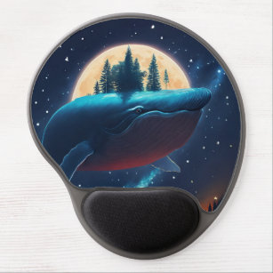 Tapis De Souris Gel Flying Humpback Baleine Lune Mer Lumière Forêts St