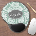 Tapis De Souris Gel Nom personnalisé du modèle de damas à la menthe et<br><div class="desc">Ajoutez votre nom ou monogramme à ce damas à fleurs tendance et féminine aux couleurs populaires. Le damas a un aspect de tableau noir fantaisiste.</div>