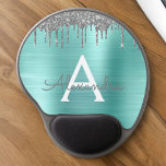 Tapis De Souris Gel Parties scintillant Turquoise argentée en métal br<br><div class="desc">Argent et Turquoise Aqua Blue Faux Foil Métallique Parties scintillant étincelante en métal brossé Monogramme Nom et Mousepad initial (Pad de souris). Cela rend le cadeau parfait pour 16 ans,  mariage,  douche nuptiale,  anniversaire,  baby shower ou bachelorette pour quelqu'un qui aime le luxe glam et les styles chic.</div>