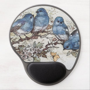 Tapis De Souris Gel Vintage bluebird illustration mignon oiseaux natur
