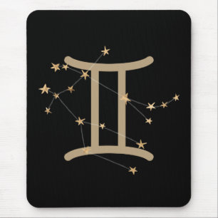 Tapis De Souris Gemini constellation d'astrologie noir et or faux