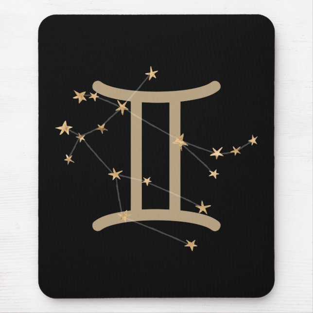 Tapis De Souris Gemini constellation d'astrologie noir et or faux (Devant)