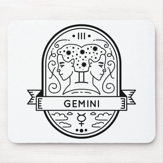 TAPIS DE SOURIS GEMINI GEMINI, SYMBOLE DE BADGE ZODIAC (Devant)