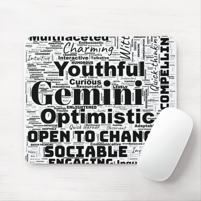 Tapis De Souris Gemini Zodiac Mot Cloud Inspiration (Avec souris)