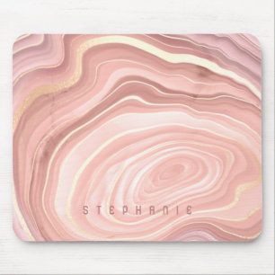 Tapis De Souris Géode d'agate personnalisée Rose Pâle Or