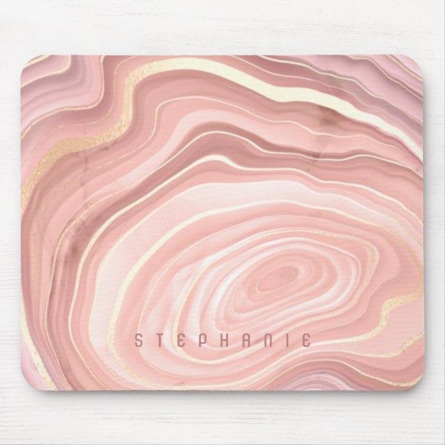 Tapis De Souris Géode d'agate personnalisée Rose Pâle Or (Devant)