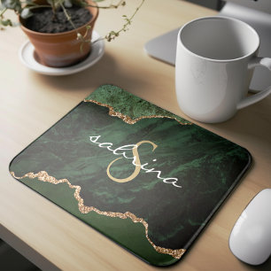 Tapis De Souris Géode d'âge vert Monogramme