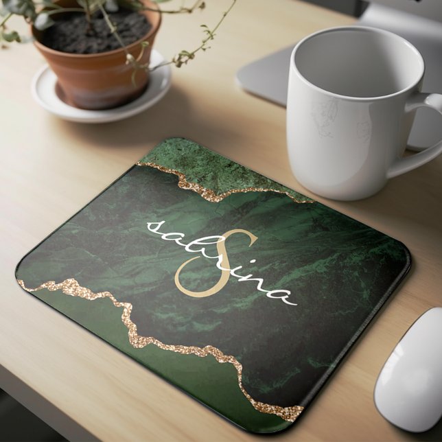 Tapis De Souris Géode d'âge vert Monogramme (Créateur téléchargé)