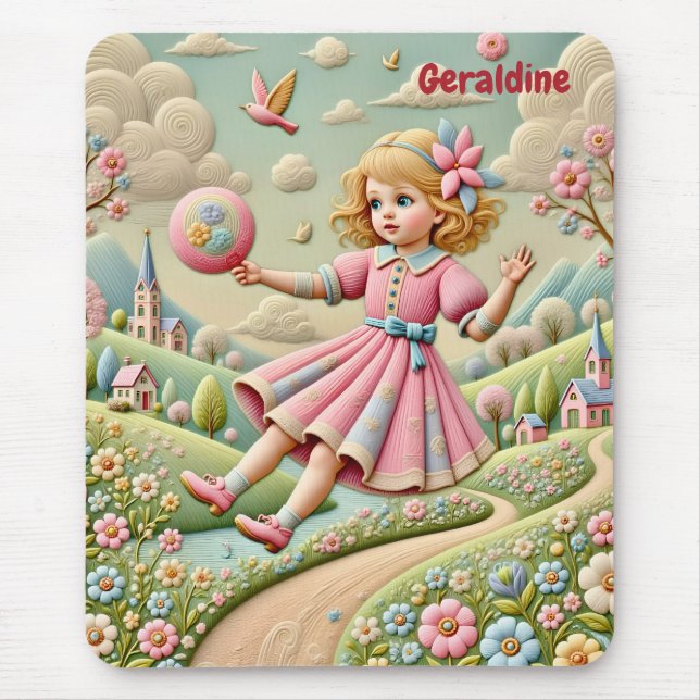 Tapis De Souris GERALDINE ~ Broderie Pastel ~ Mousepad (Devant)