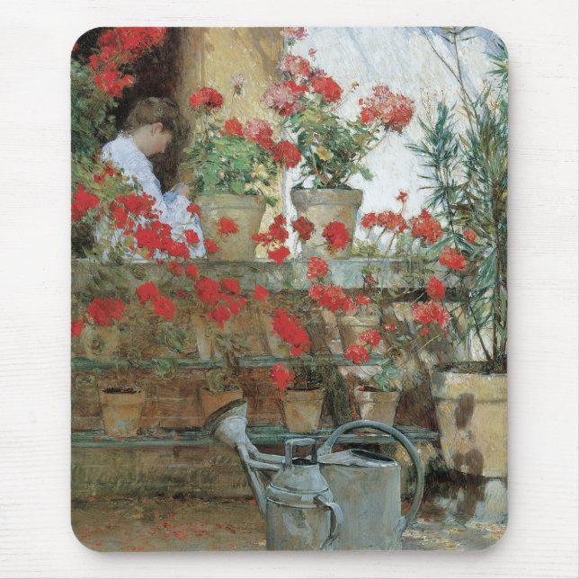 Tapis De Souris Geraniums par Childe Hassam, Impressionnisme Vinta (Devant)