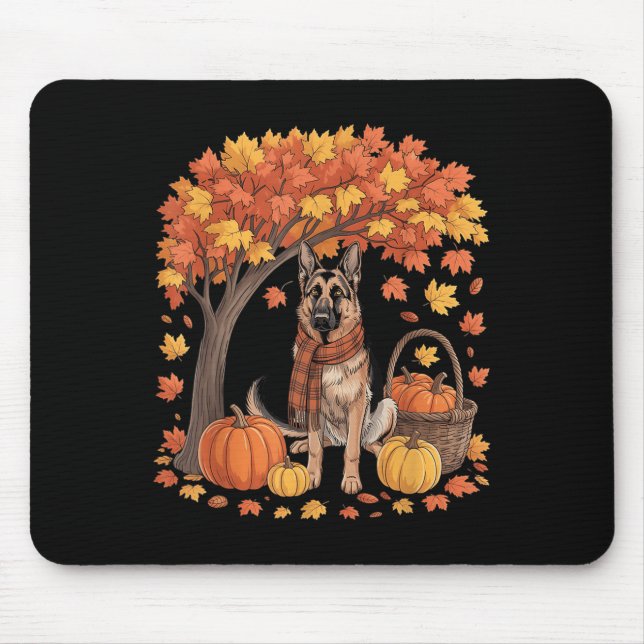 Tapis De Souris German Shepherd Dog Fall Scarf Pumpkin Autumn Than (Devant)