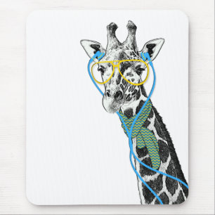 Tapis De Souris Ggirafe cool et tendance avec lunettes, écouteurs