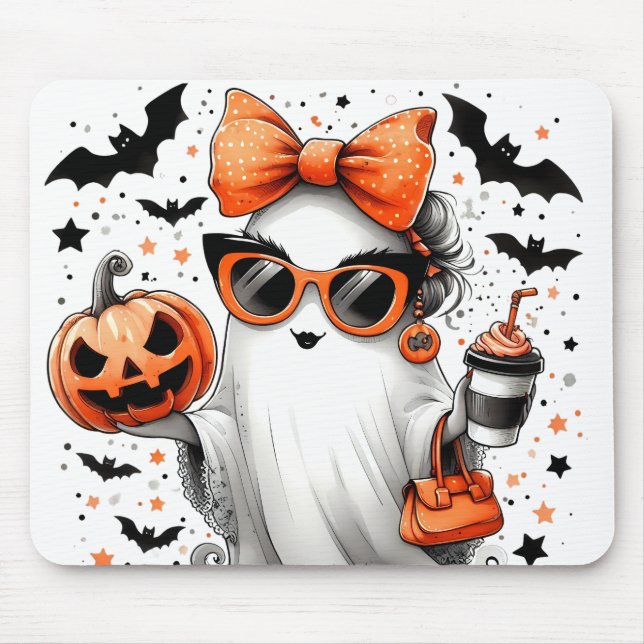 Tapis De Souris Ghost d'Halloween drôle (Devant)