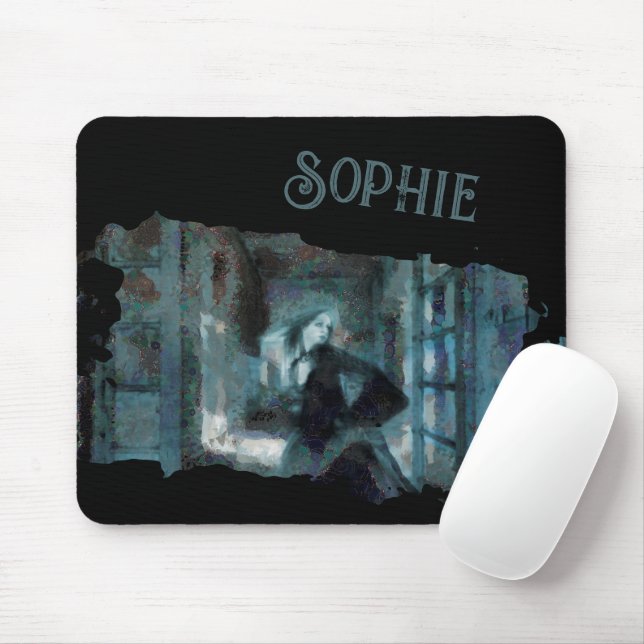 Tapis De Souris Ghost Girl in Blue – Haunting Surreal Art (Avec souris)