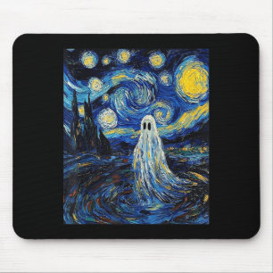 Tapis De Souris Ghost Halloween - Style Van Gogh - Nuit étoilée