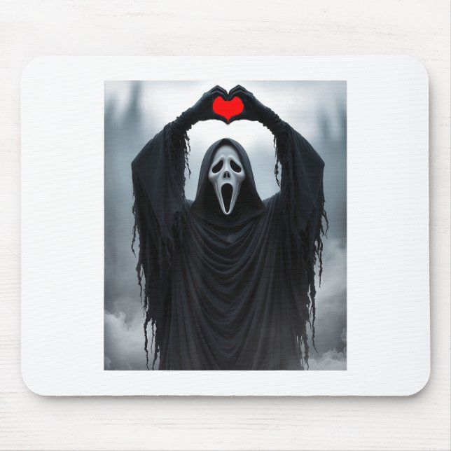 Tapis De Souris Ghost Red Heart Hands Y Face Halloween Valentines  (Devant)
