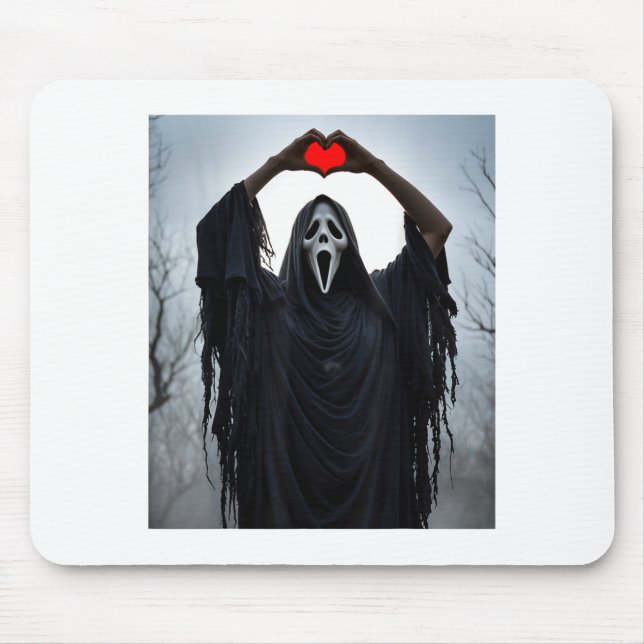 Tapis De Souris Ghost Red Heart Hands Y Face Halloween Valentines  (Devant)