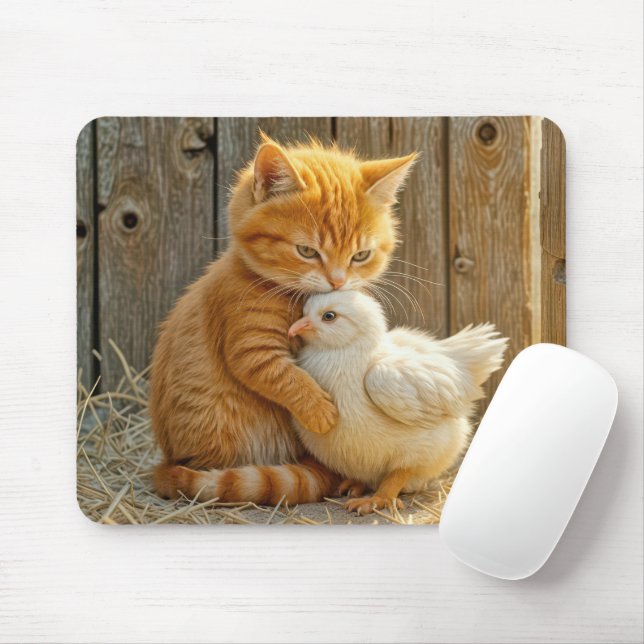 Tapis De Souris Ginger Kitten Accrocher un bébé poussin (Avec souris)