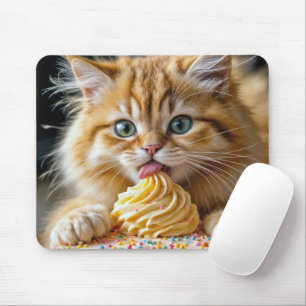 Tapis De Souris Ginger Kitten avec Licking un gâteau d'anniversair