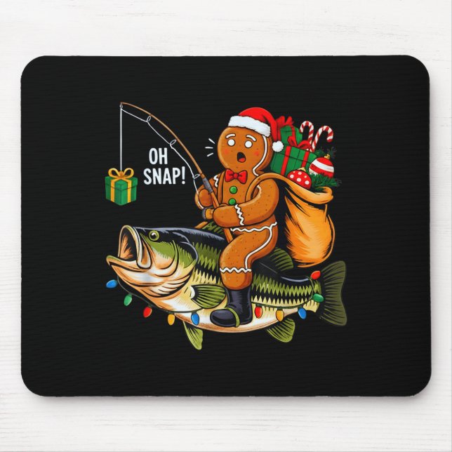 Tapis De Souris Gingerbread Riding B Fish Christmas Fishing Xmas P (Devant)