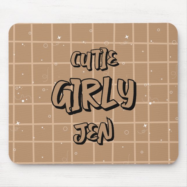 Tapis de souris Gingham Brun Fille Mignonne (Devant)