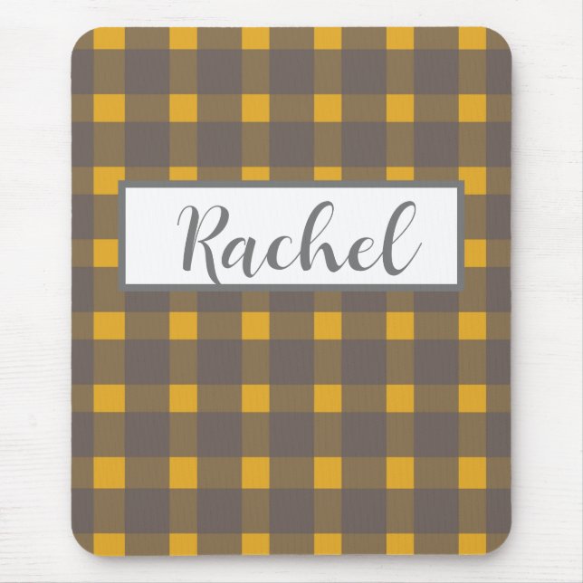 Tapis De Souris Gingham Gris Jaune Rustique  (Devant)
