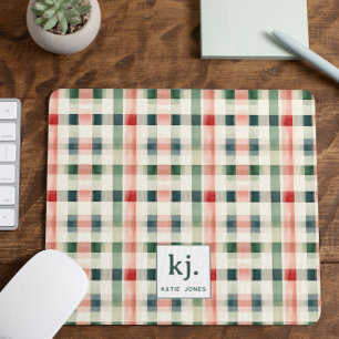Tapis De Souris Gingham Monogramme Émeraude Douce