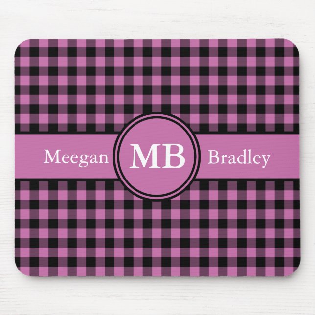 Tapis De Souris Gingham rose et noir personnalisable (Devant)