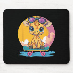 Tapis De Souris Girafe Adorable Avec Lunettes De Soleil Skateboard