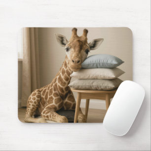 Tapis De Souris Girafe appuyée sur un empilement d'oreillers