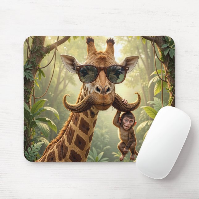 Tapis De Souris Girafe Avec Moustache et Singe (Avec souris)