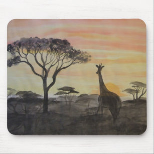 Tapis De Souris Girafe dans le coucher du soleil africain