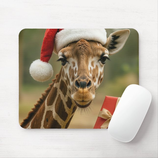 Tapis De Souris Girafe de Noël avec cadeau de fête (Avec souris)
