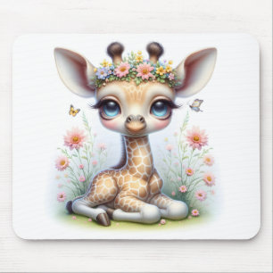 Tapis De Souris Girafe Fille Bébé Avec Fleurs Roses