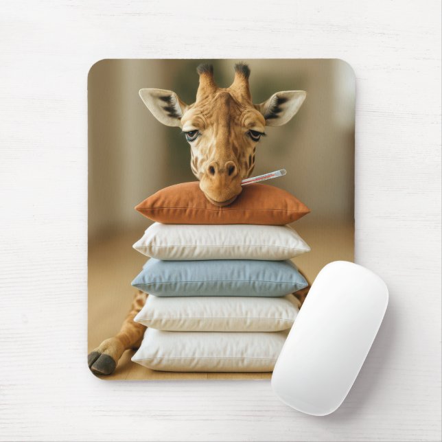Tapis De Souris Girafe malade sur un lit de coussins (Avec souris)