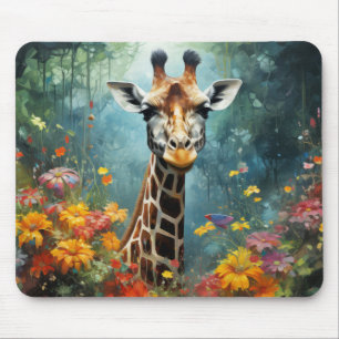 Tapis De Souris Giraffe Animal Faune Wilderness Colorful Imprimer