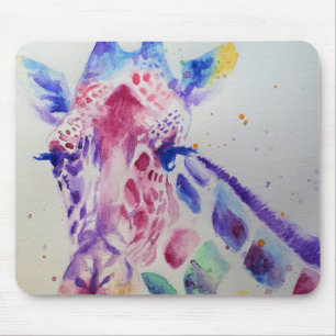 Tapis De Souris Giraffe colorée Animal Aquarelle Art Design