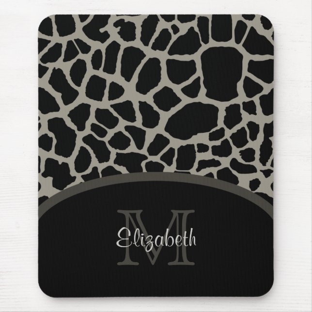 Tapis De Souris Giraffe de luxe Imprimer Élégant Monogramme et nom (Devant)