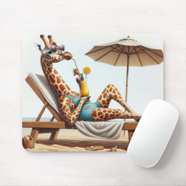 Tapis De Souris Giraffe De Plage Boire Un Cocktail (Avec souris)